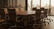 © BocchiArt - Elegant modern boardroom with city view chairs set for important business meeting