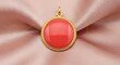 © Barokah - Elegant coral pendant with golden twisted frame on luxurious satin fabric background