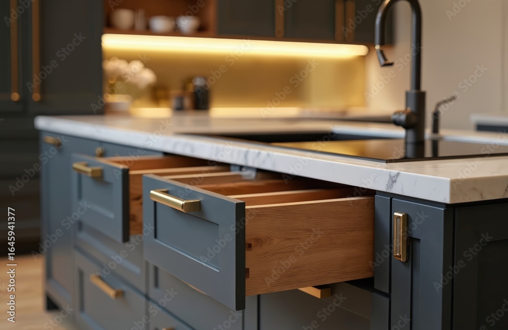 Modern kitchen cabinets feature sophisticated grey finish with elegant ...