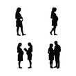 © GolamKibria - Pregnant woman silhouette set isolated on white background showing various stages and poses of pregnancy, including couples and reading