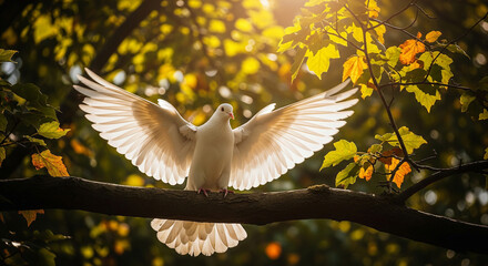 white dove on a branch of a tree
