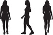 © Curto - vector, silhouette of front,side and back view of a teenage girl walking dressed and summer clothes