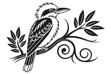 Stylized Kookaburra Bird Perched on Branch.