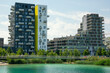 Vienna, Austria - June 14, 2023: Seestadt residential complex near Lake Asperner in Vienna