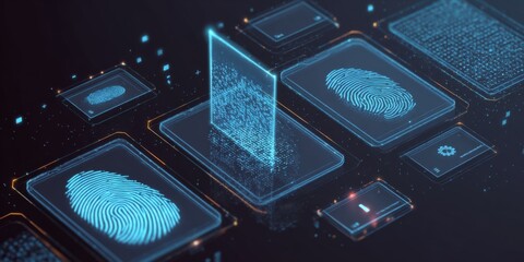 Wall Mural - futuristic digital interface with fingerprint scanning technology and data visualization elements fo