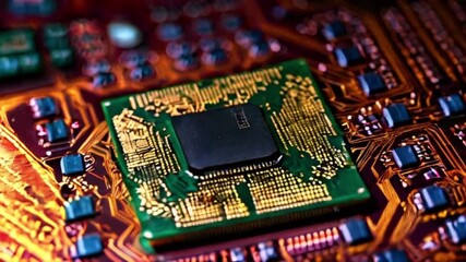 CPU and microprocessor concept, central computer processor circuit board, microchip hd background created with generative ai	
