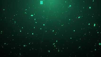 Wall Mural - glowing motion square light particle trails with reflecting particles on a green gradient background