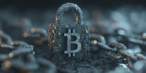 Wall Mural - secure digital lock representing cryptocurrency protection and blockchain technology concept with me