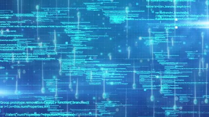 digital futuristic computer coding moving on blue background, high technology internet data information transfer concept