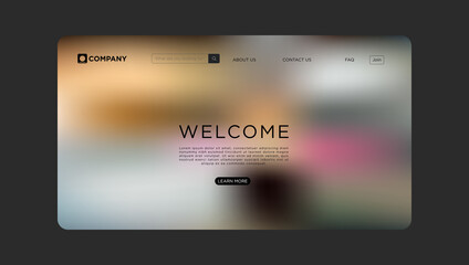 Modern website landing page with welcome message and blurred background for company use

