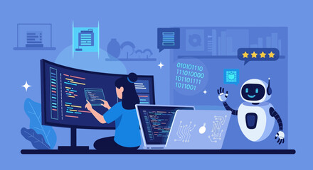AI-Powered Software Development and Programming Illustration for Developers Work