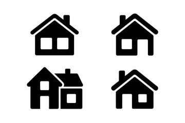 House icons illustration in black and white for web design and application interface elements