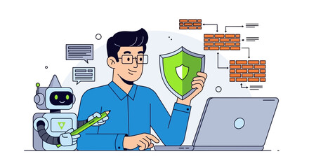 cybersecurity professional collaborating with ai to protect network against threats