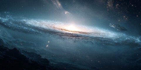 Wall Mural - Captivating Spiral Galaxy Scene with Celestial Objects and Deep Space Background, Showcasing Cosmic Beauty and Vastness of the Universe