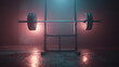 © erga - Loaded Barbell in Squat Rack, Dark Gym Atmosphere