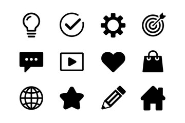 Collection of Twelve Essential Flat Icons for Web Design and Mobile App Development Perfect for UI Design