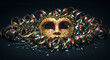 © Thiago - Ornate masquerade mask surrounded by colorful streamers and confetti creates a festive atmosphere.