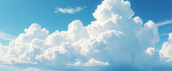 Wall Mural - Vast, serene blue anime sky with fluffy white clouds; a tranquil, dreamy celestial landscape, nature, tranquil