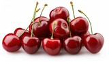 Pile of Fresh Red Sweet Cherries on White Background