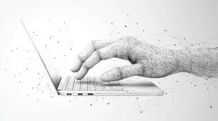 Abstract hand typing on laptop