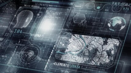 Sticker - futuristic head-up display showing city map and data analysis