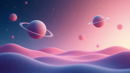 Wall Mural - Minimal abstract planet shapes over gradient space.
