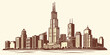 © mobil - Illustration of a city skyline with various skyscrapers and buildings in a vintage style design created with generated ai