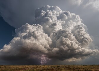 Wall Mural - Thunderstorm with lightning, tornado in the field