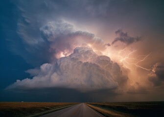 Wall Mural - Thunderstorm with lightning, tornado in the field