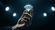 © mikael - Value and quality concept. A hand holds a multifaceted, glowing holographic diamond, representing premium quality, value, and exclusivity.