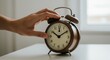 © Sabrina - Clock Hand: The close-up of a hand stopping the alarm clock. The details of time and motion are captured in this image.