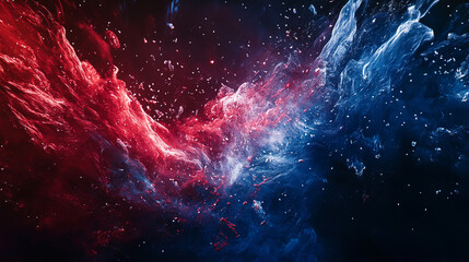 Red and blue abstract swirls colliding in dark space a vibrant cosmic dance of color and light