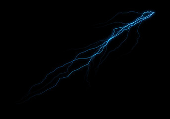 Wall Mural - a vibrant blue lightning bolt streaks across a pitch-black background, its jagged edges and glowing 