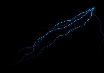 Wall Mural - electric blue lightning bolt streaks across a pitch-black background, a vibrant arc of energy.