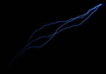 Wall Mural - a vibrant blue electric current, resembling lightning, streaks across a pitch-black background. its 