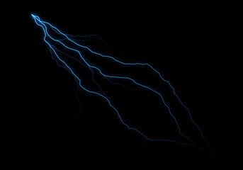 Wall Mural - a vibrant blue electric discharge streaks across a pitch-black background, resembling a lightning bo
