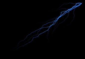 Wall Mural - abstract image of a blue electric current, resembling a lightning bolt, arcing across a black backgr