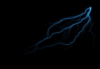 Wall Mural - a vibrant blue lightning bolt streaks across a pitch-black background, its energy captured in a dyna