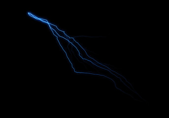 Wall Mural - abstract image of blue electric streaks, resembling lightning or energy, against a black background.
