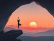 © NayaiP - SILHOUETTE DE YOGI EN POSTURE DE DANSEUR AU COUCHER DU SOLEIL