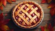 © bejo_1994 - Delicious homemade cherry pie with lattice crust and autumn leaves