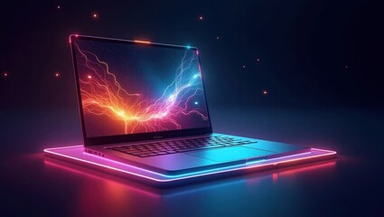 Neon Lit Laptop Screen Showing Energy Plasma computer