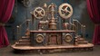 © lek - Elaborate steampunk contraption with gears, pipes, and stage curtains