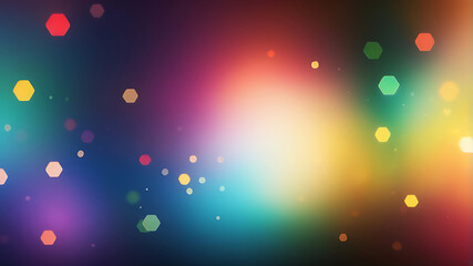 Wall Mural - vibrant abstract with colorful glowing hexagon bokeh background. glow, particle, blur, shiny, festiv