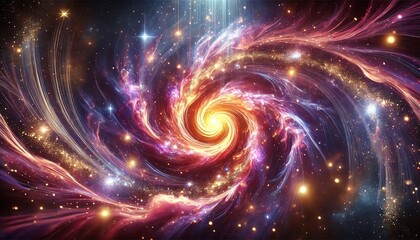 Wall Mural - A mesmerizing, glowing cosmic vortex swirling in deep space, illuminated by radiant shades of purple, pink, and orange