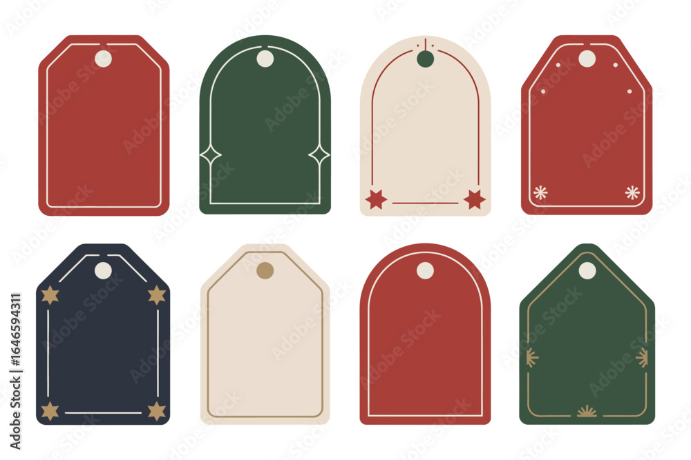 Vetor Christmas gift tag set, red green cream labels, rounded rectangle ...