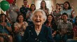 © Vyatcheslav - Joyful grandmother surrounded by family at a party with confetti flying; vibrant celebration of longevity, connection and community; perfect for nonprofits, family brands and event promos