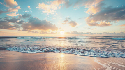Wall Mural - sky over calm sea. beach at sunset. sea and sunny sky on horizon over calm water