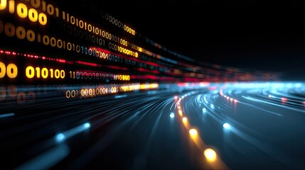 Dynamic digital data streams flowing through network representing modern technology and innovation for businesses and communication