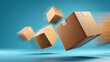 © Andres Mejia - Cardboard boxes flying at high speed on blue background